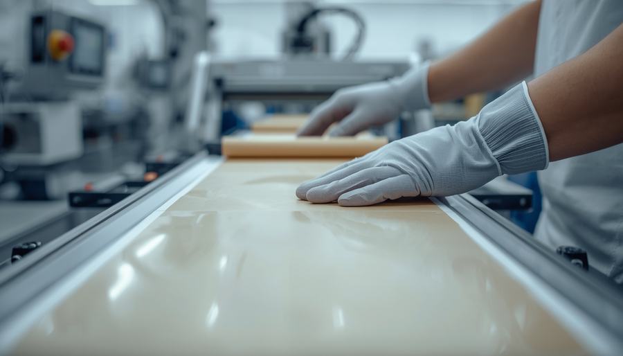 Hand-finishing film on the production line